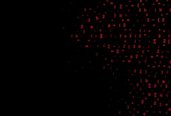 Dark Red vector texture with mathematic symbols.