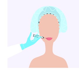 Doctor making woman lips plastic injection. Vector illustration