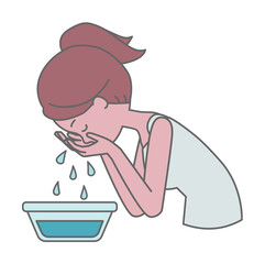 洗顔する女性のイラスト