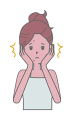 顔のニキビにショックをうける女性のイラスト