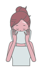 タオルで顔を拭く女性のイラスト