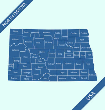 North Dakota counties map labeled