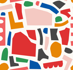 Abstract vector pattern with cut out shapes. Modern geometric texture. Trendy collage seamless background. 