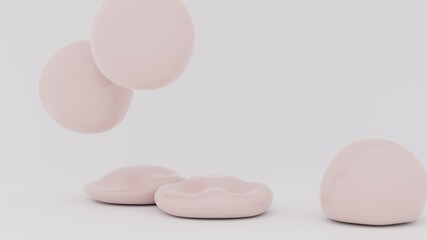Color balls bounce on white background. 3d render of elastic shapes falling.
