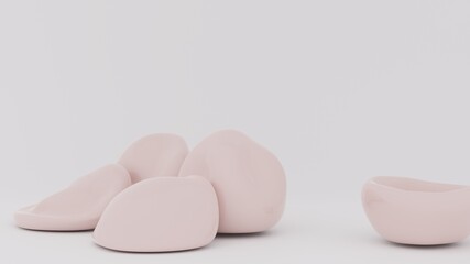 Color balls bounce on white background. 3d render of elastic shapes falling.