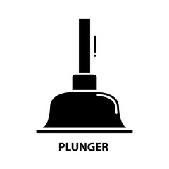 plunger icon, black vector sign with editable strokes, concept illustration