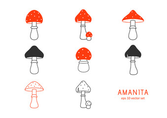 Mushroom - vector icons set.