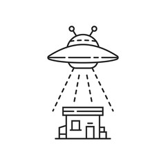 thin line black ufo with house