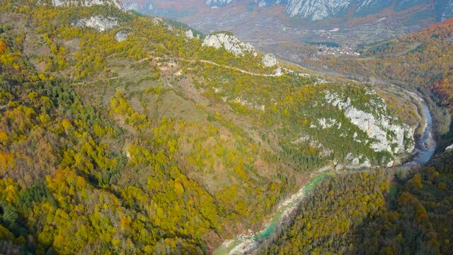 steep green mountains, deep forest and mountain road, beautiful valley, the river flowing through the canyon, Kastamonu Kure Mountain, Turkey