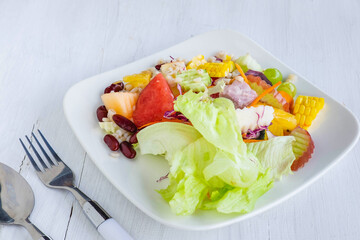 .Healthy fruit and vegetable salad