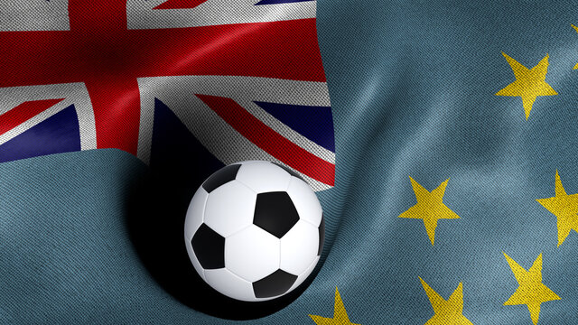 3D rendering of the flag of Tuvalu with a soccer ball
