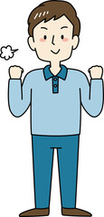 ガッツポーズをする男性（全身）