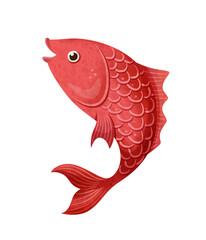 Vector illustration of hand drawn cute red fish. 
