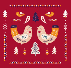 Fototapeta na wymiar Christmas vector pattern in Scandinavian folk style 