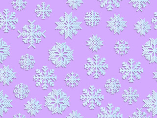 Snowflakes seamless pattern. Merry Christmas and Happy New Year background with falling snow. Flat style. Vector illustration