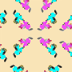 Seamless pattern of two cute ponys. Vector illustration of horse drawings.