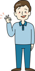 OKサインをする男性（全身）