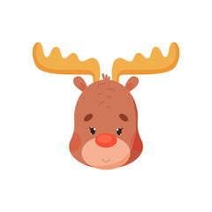 Cartoon cute reindeer. Vector illustration.