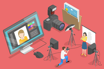 3D Isometric Flat Vector Conceptual Illustration of Photography Studio.