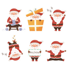 Cute cartoon Santa Claus character set. Vector illustration.