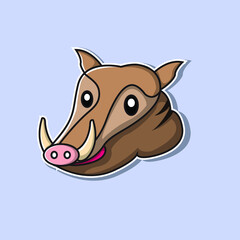 cute wild boar face illustration, suitable for use as logo elements, icons, stickers and more...