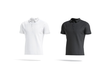 Blank black and white polo shirt mockup, side view