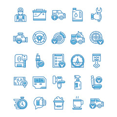 Set of Car Service icons with blue style.