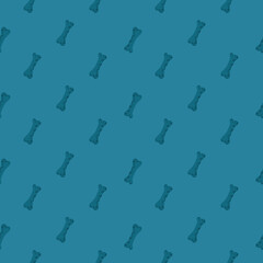Simple seamless pattern with doodle little dog bones ornament. Hand drawn print in blue colors.