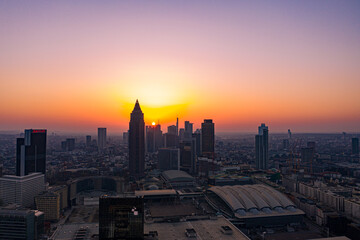 view of the city of frankfurt at a beautiful sunrise
