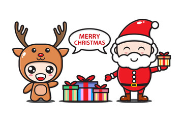 Santa Claus and Deer with gifts illustration