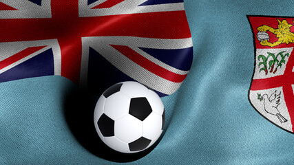 3D rendering of the flag of Fiji with a soccer ball