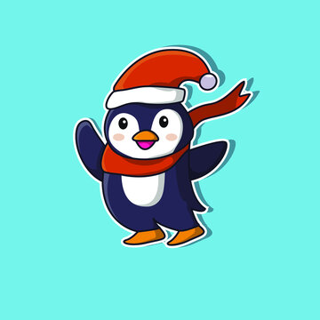 Penguin cute illustrations in winter using Christmas costumes, suitable for use as design elements, stickers, greeting cards, Christmas celebrations and more