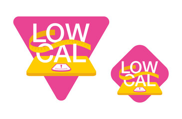 Low cal food icon - word stands on weight scales