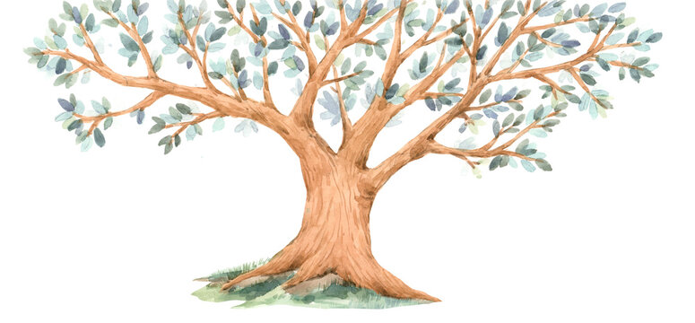 Beautiful stock illustration with cute hand drawn watercolor tree with leaves