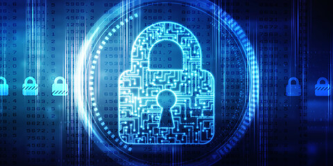 2d illustration Safety concept: Closed Padlock on digital background
