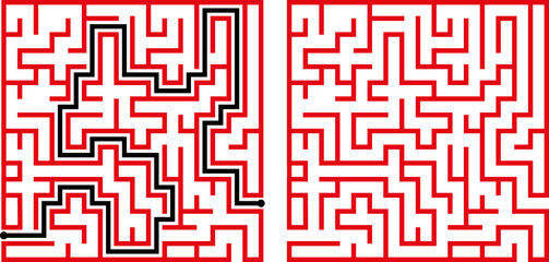 Vector illustration of maze, labyrinth. Isolated on white background. Game for storis. Brain development. Developing thinking. Logic, logical thinking. Memory coaching. A mindfulness test.