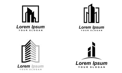Vector logo concept for accounting or real estate company. Logo design with commercial building and chart bars. Business logo idea.