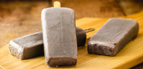 popsicle made from cinnamon, cold vegan summer dessert, for diet. Healthy homemade pop ice