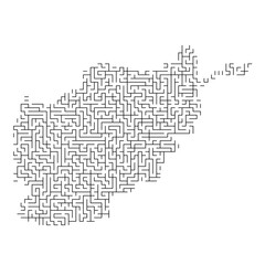 Afghanistan map from black pattern of the maze grid. Vector illustration.