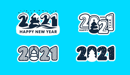 Set 2021 Happy New Year logo text fir-tree snow winter. 2021 number design template. Lettering of 2021 symbol