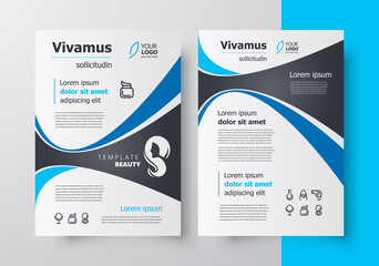 Flyer brochure design template cover blue color curves