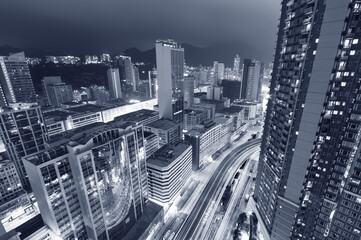 Aerial view of downtown of Hong Kong city at night