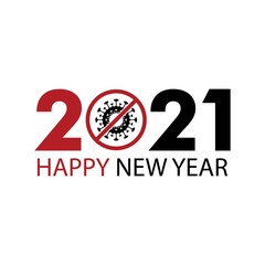 Happy New Year 2021 with zeros as bacteria corona virus. Vector icon illustration