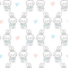 Seamless pattern rabbit and heart hand drawn bunny print design rabbit background vector print design textile for kids fashion.