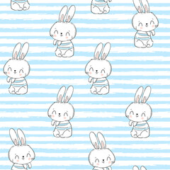 Seamless pattern rabbit and stars hand drawn bunny print design rabbit background vector print design textile for kids fashion