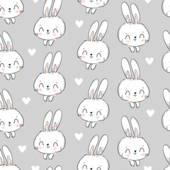 Seamless pattern rabbit and heart hand drawn bunny print design rabbit background vector print design textile for kids fashion.