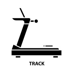 track icon, black vector sign with editable strokes, concept illustration