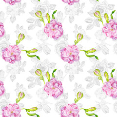Pink flowers. Seamless watercolor floral pattern.