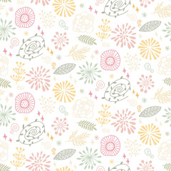 Abstract pattern with floral background elements. Design for poster, card, invitation, brochure. Vector illustration hand draw style.