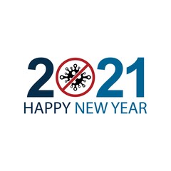 Happy New Year 2021 with zeros as bacteria corona virus. Vector icon illustration